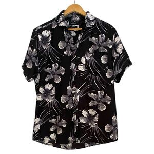Tahari Black and White Floral Men's Shirt Size: Large Slim Fit